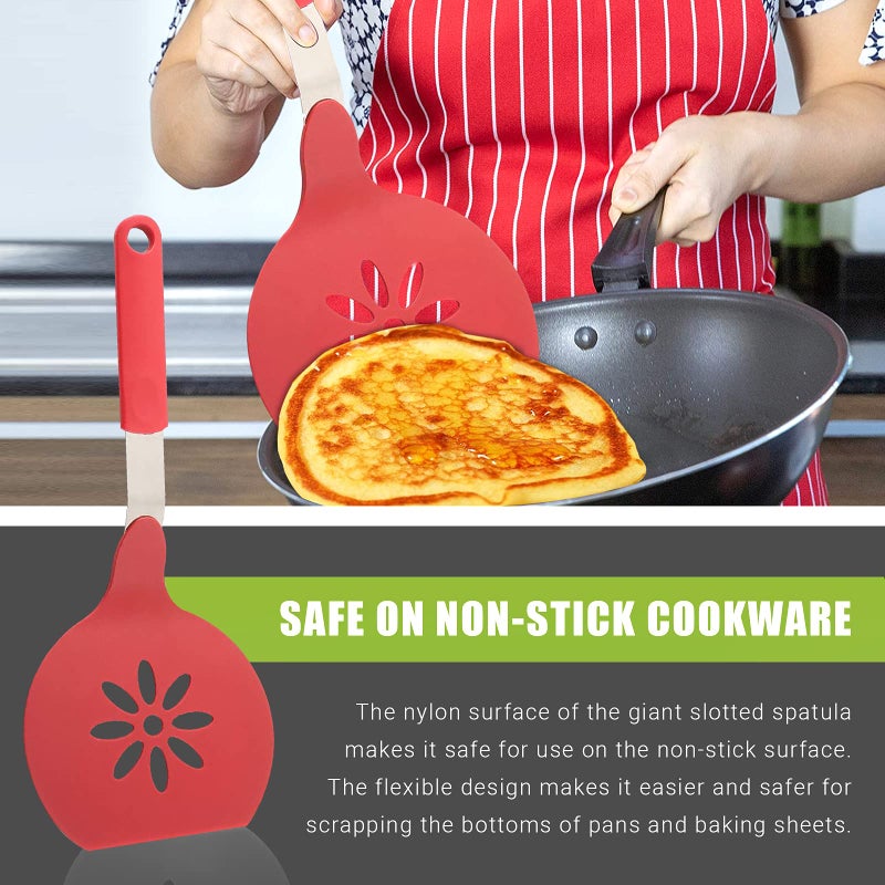 Homi Styles Jumbo Nylon Spatula, Non-Stick, and Dishwasher Safe - Ideal for Cooking, Flipping, and Serving, Great for Pancake Flipper, Egg Pancake Turner - 15 X 6.5 Inches Extra Large Spatula (Red) - Image 5